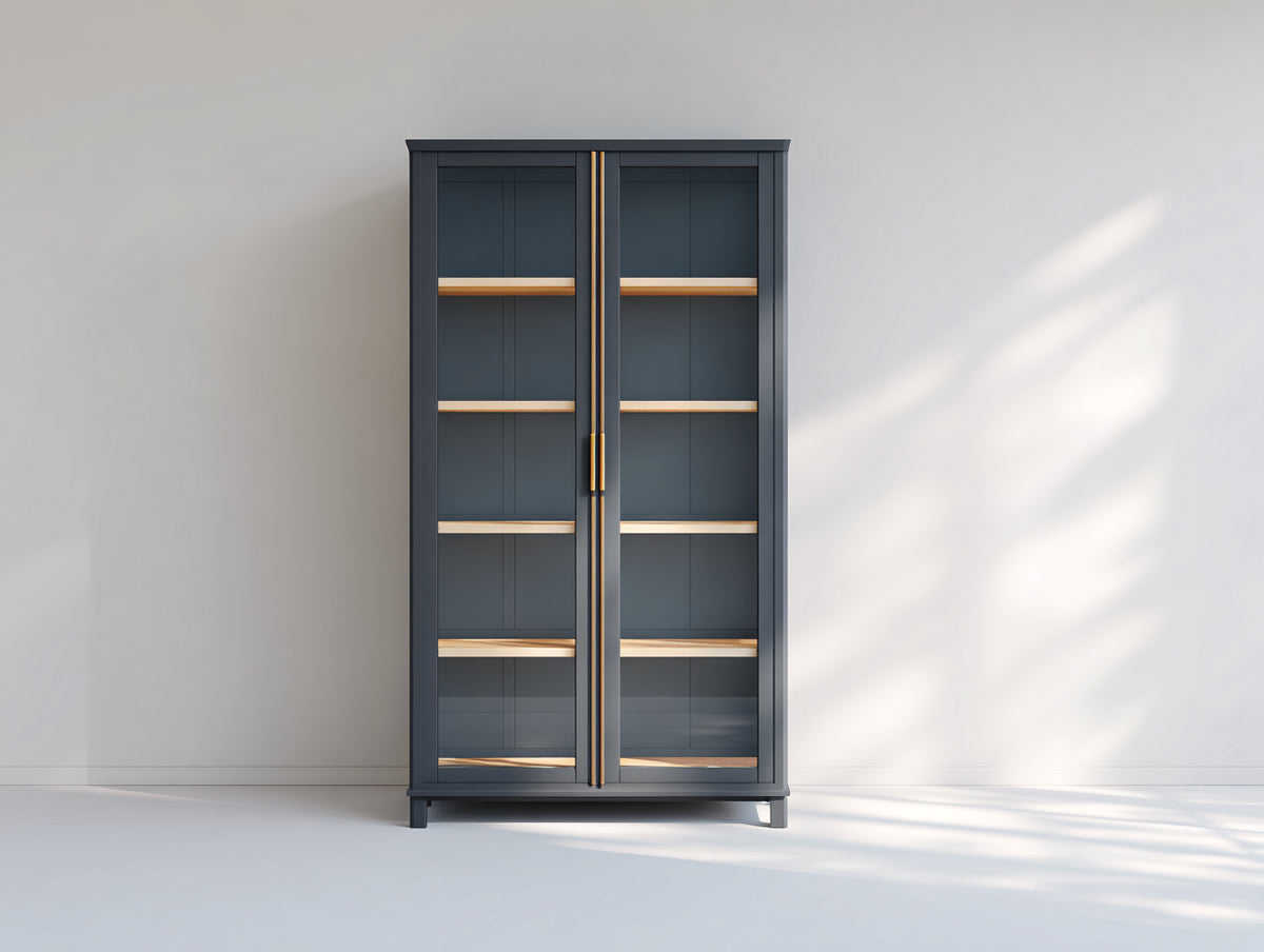 Bücherregal Holzwerkstoff 90 x 40 x 180 cm - Dunkelgrau - Modernes Design mit Glastüren