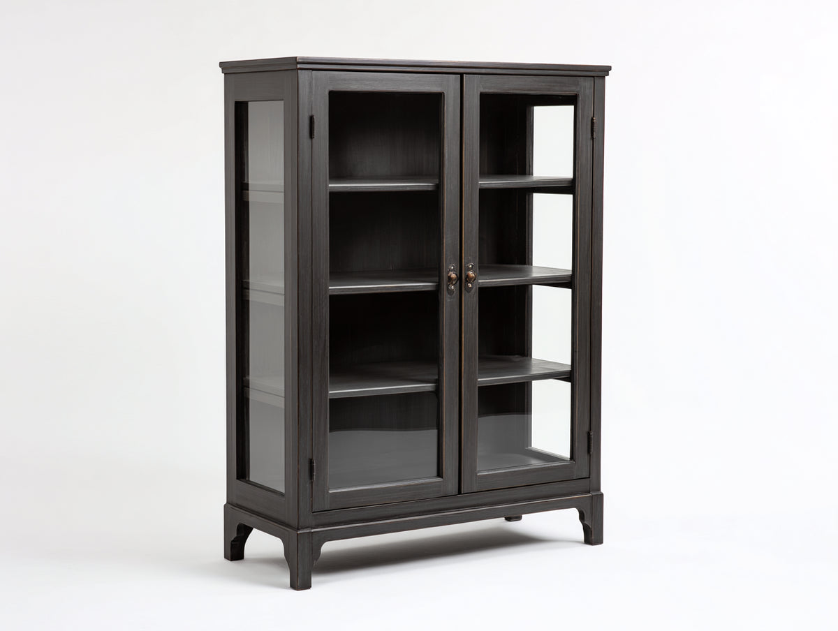 Bücherregal 100x40x180 cm in Schwarz mit Glastüren - Eleganter Bücherschrank mit offenen Ablagen
