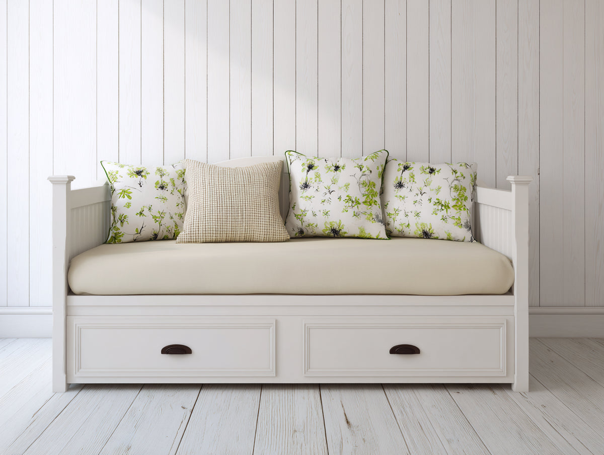 Schlafsofa 200x90x85 cm - Klassisches Tagesbett mit Stauraum - Weißes Schlafsofa mit zwei Schubladen und gemütlichem Design
