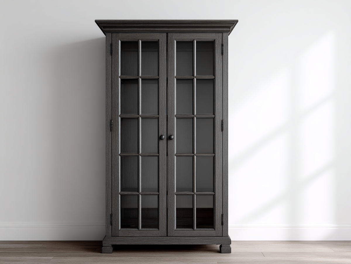 Bücherregal 100x35x180 cm in Schwarz mit Glastüren - Eleganter Bücherschrank mit klassischem Design