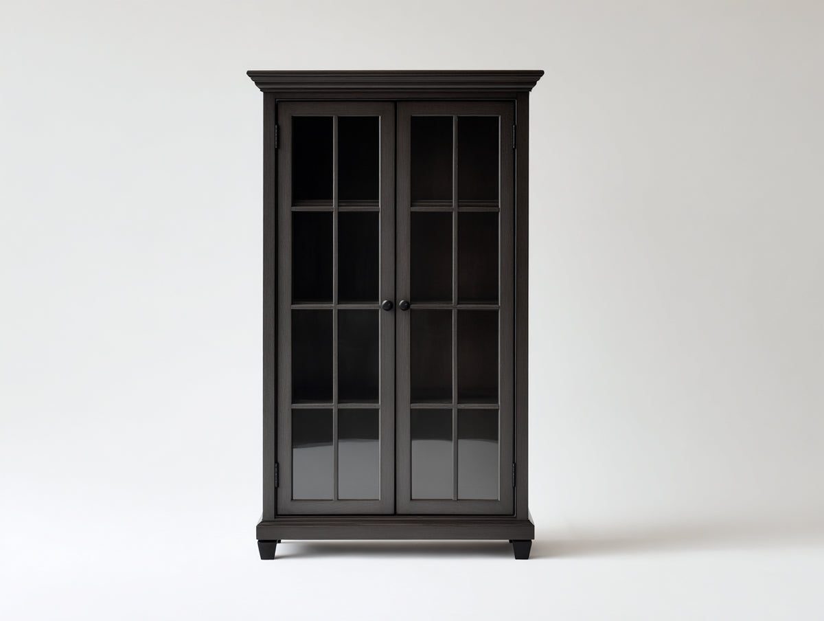Bücherregal 100x35x180 cm in Schwarz mit Glastüren - Klassischer Bücherschrank mit geschütztem Stauraum