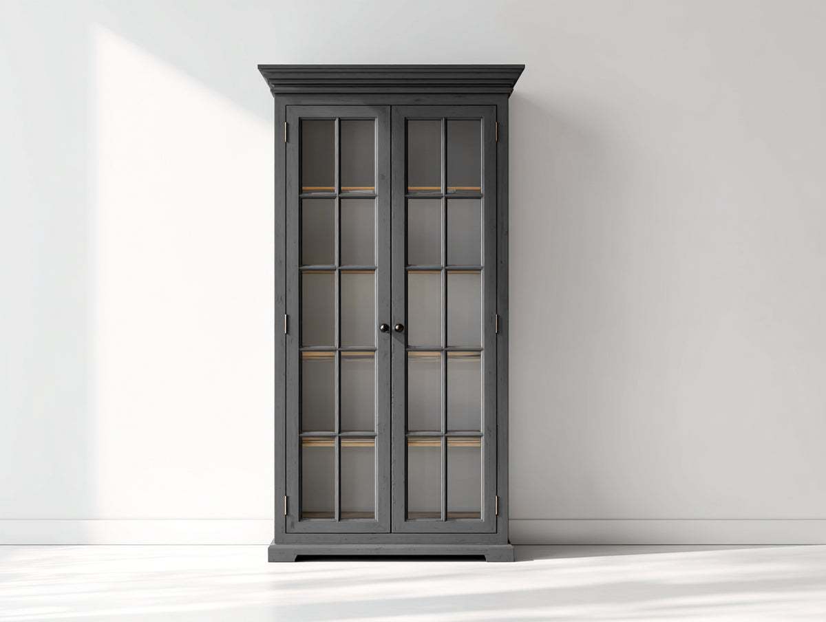 Bücherregal Holzwerkstoff 90 x 40 x 180 cm - Dunkelgrau - Klassisches Design mit Glastüren