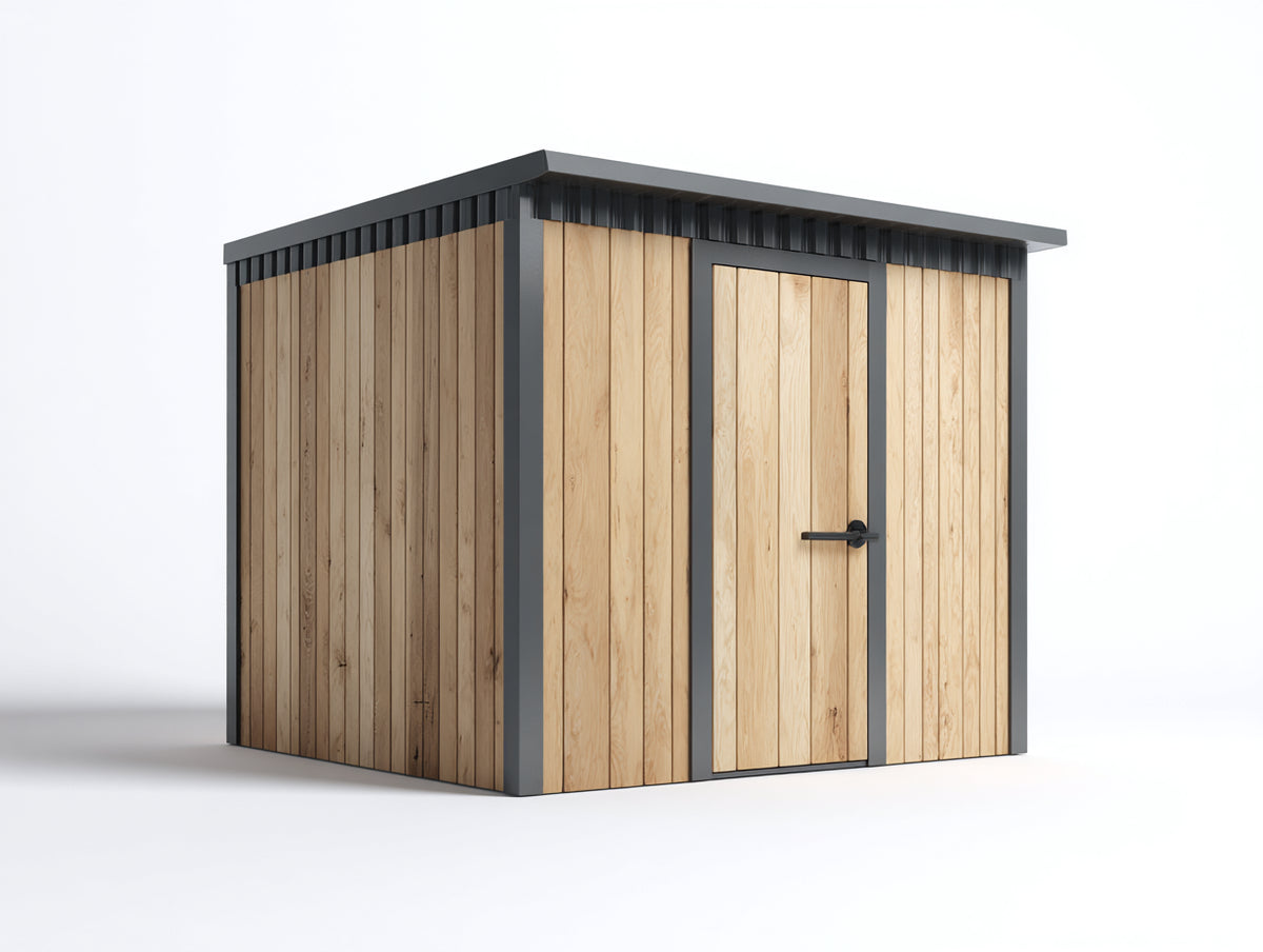 Gartenhäuser 300x240x220 cm - Modernes Holz Gartenhaus - Naturholz Grau mit Einzeltür und Flachdach Design für Garten Außenbereich