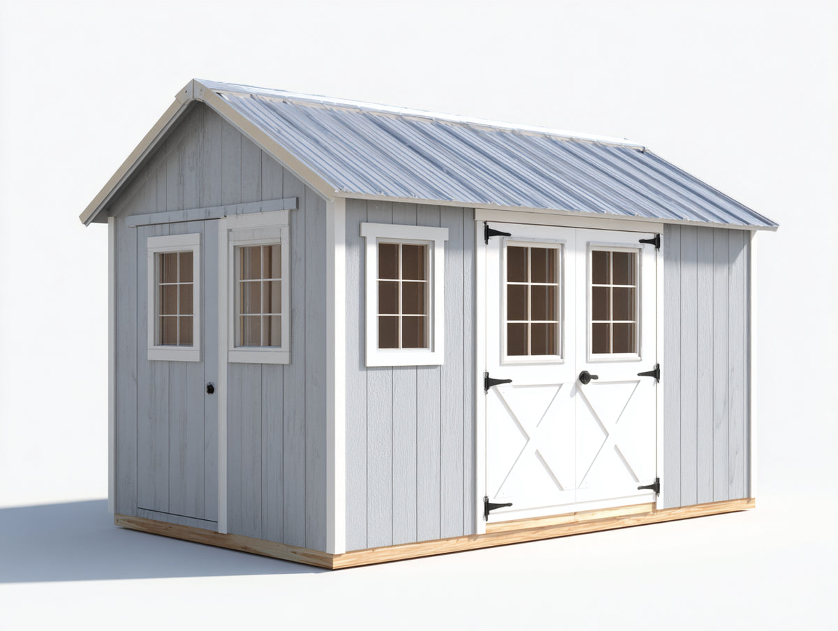 Gartenhaus 400x300x240 cm in Weiß und Grau mit Doppeltür - Geräumiges Holzhaus für Garten und Außenbereich
