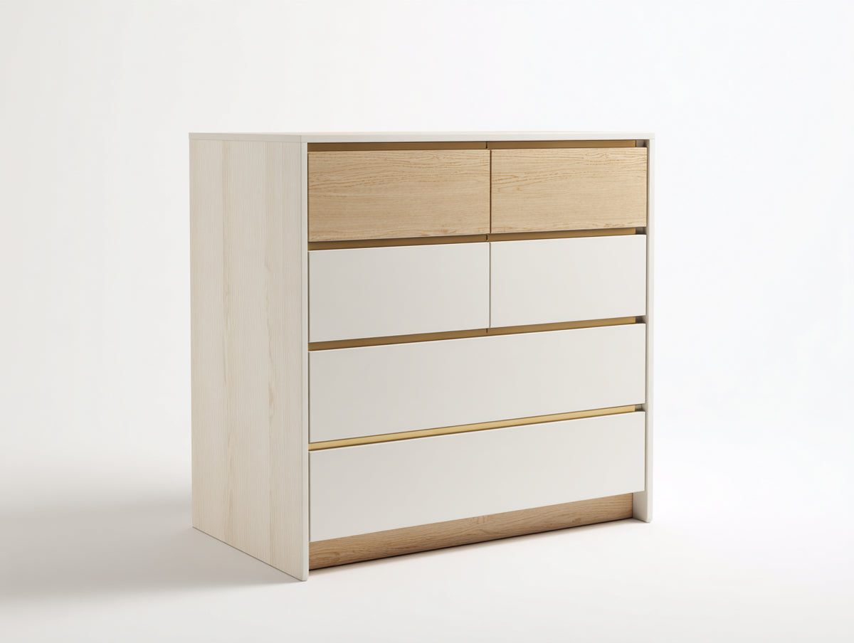Kommode mit Schubladen 120x40x85 cm - Moderner Aufbewahrungsschrank - Holzfarben Weiß mit 6 Schubladen und minimalistischem Design