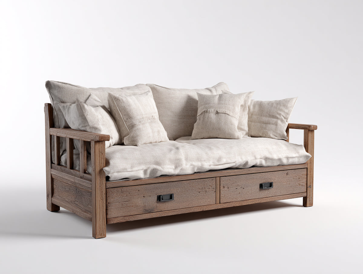 Schlafsofa 220x90x85 cm Holzfarben Beige Ausziehbares Sofa Bettfunktion Modernes Design