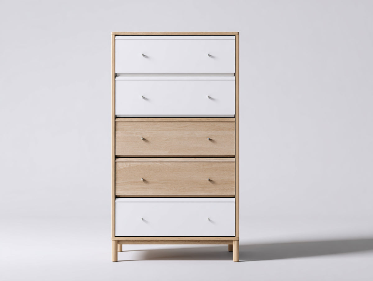 Kommode mit Schubladen Holzwerkstoff 80 x 40 x 120 cm - Naturholzfarbe und Weiß - Modernes Design