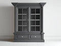 Bücherregal 140x45x210 cm - Klassisches Glasregal - Anthrazit Holzschrank mit zwei Türen und zwei Schubladen für Wohnzimmer und Arbeitszimmer