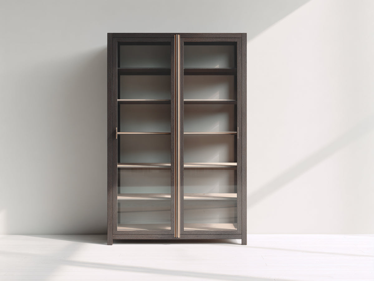 Bücherregal 100x35x180 cm in Dunkelbraun mit Glastüren - Moderner Bücherschrank mit mehreren Ablageflächen