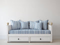 Schlafsofa 200x90x85 cm Weiß Blau Ausziehbares Sofa Bettfunktion mit Schubladen Modernes Design