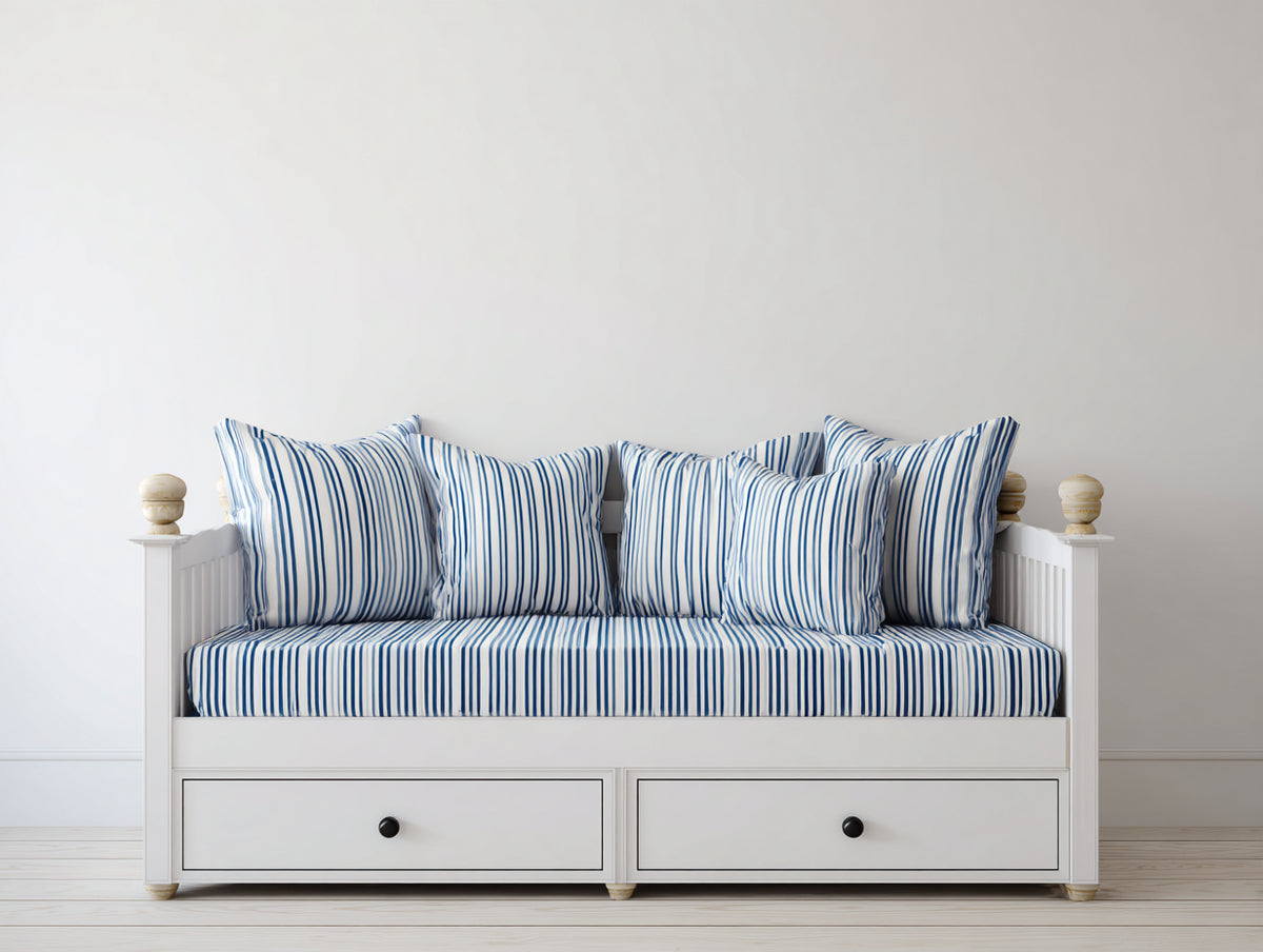 Schlafsofa 200x90x85 cm Weiß Blau Ausziehbares Sofa Bettfunktion mit Schubladen Modernes Design