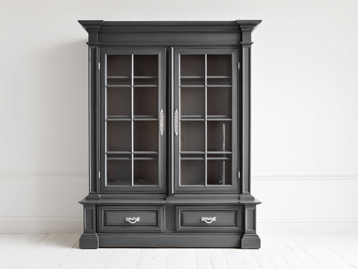 Bücherregal 160x45x210 cm Schwarz Vitrine mit Glastüren und Schubladen Aufbewahrungsschrank Klassisches Design