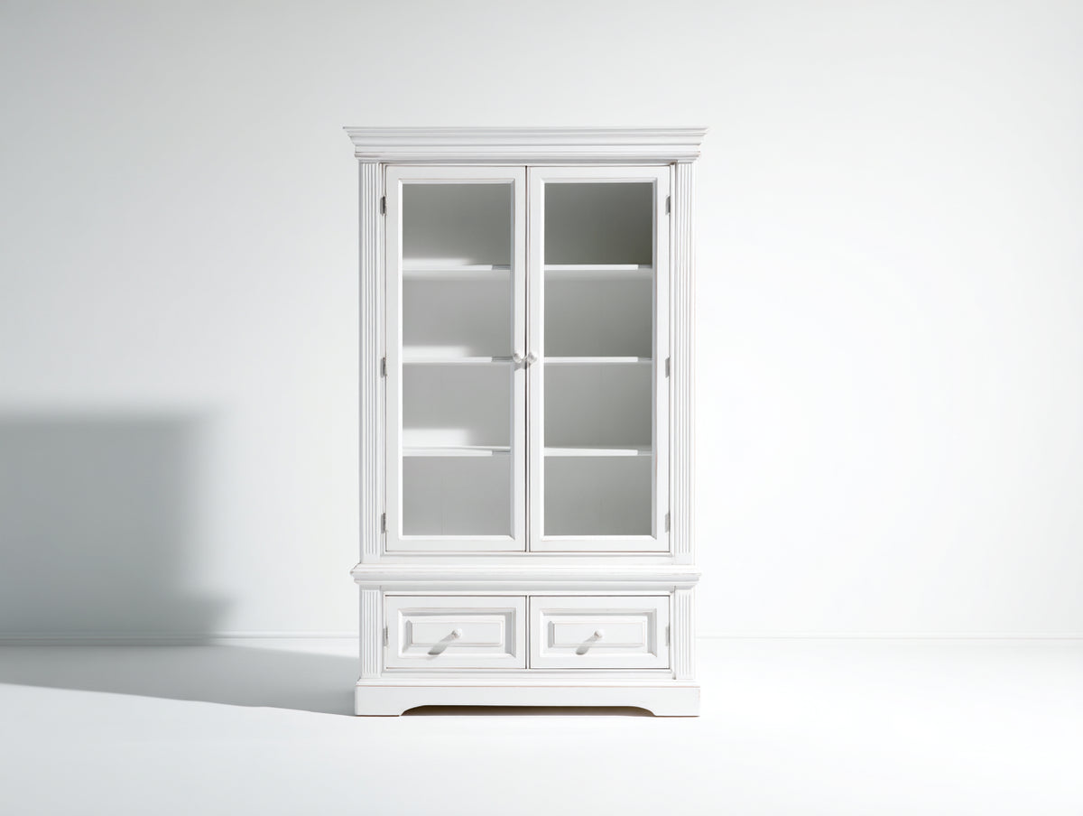 Bücherregal Holzwerkstoff 80 x 35 x 180 cm - Weiß - Klassisches Design mit Glastüren und Schubladen