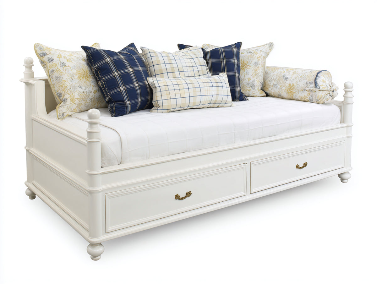 Schlafsofa 220x90x85 cm in Weiß mit zwei Schubladen - Klassisches Tagesbett mit Stauraumfunktion