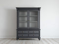 Bücherregal 120x40x200 cm - Klassisches Glasregal - Schwarzer Holzschrank mit zwei Türen und vier Schubladen für Wohnzimmer und Arbeitszimmer