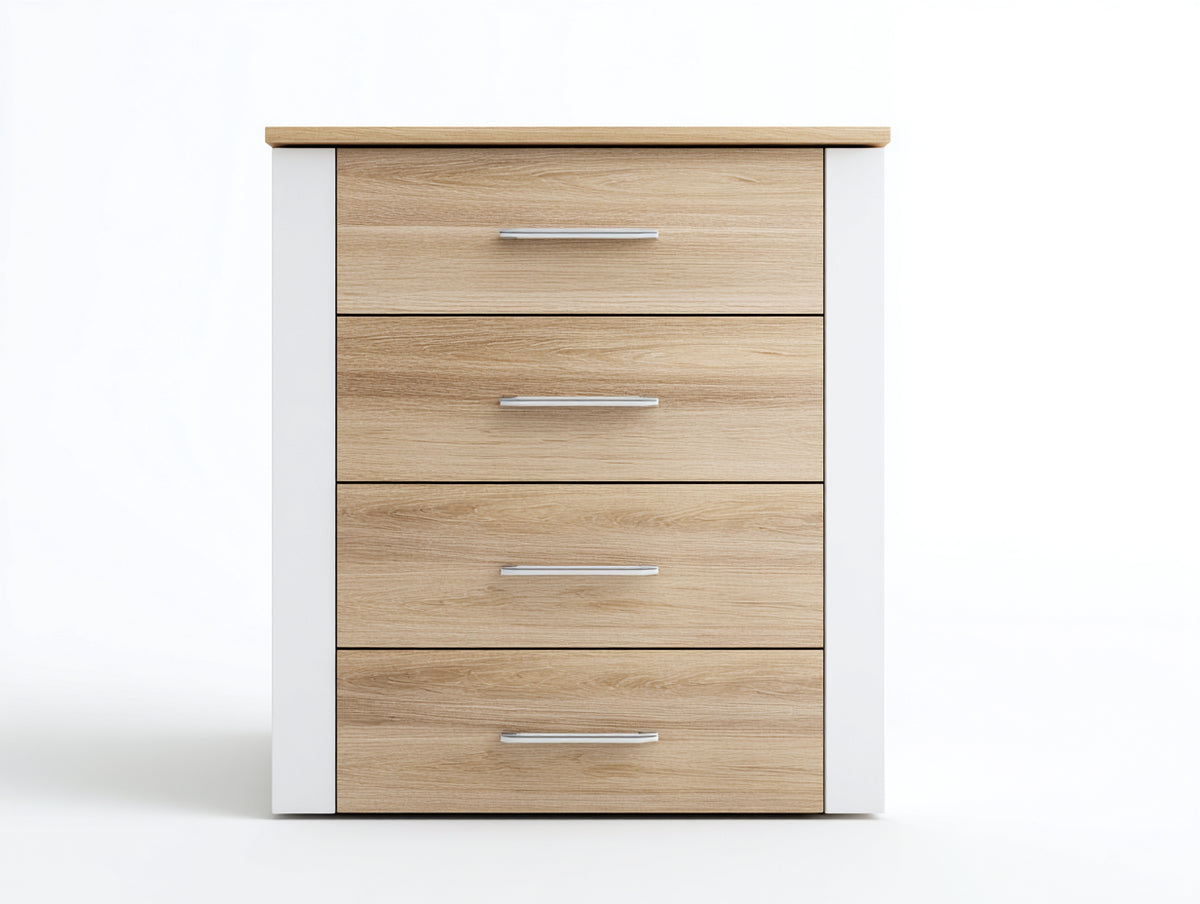 Kommode mit Schubladen 100x40x90 cm Naturholzfarben-Weiß - Moderne Schubladenkommode mit 4 Schubladen für Schlafzimmer Wohnzimmer und Flur