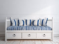 Schlafsofa 200x90x85 cm Weiß Blau Ausziehbares Sofa Bettfunktion mit 3 Schubladen Modernes Design