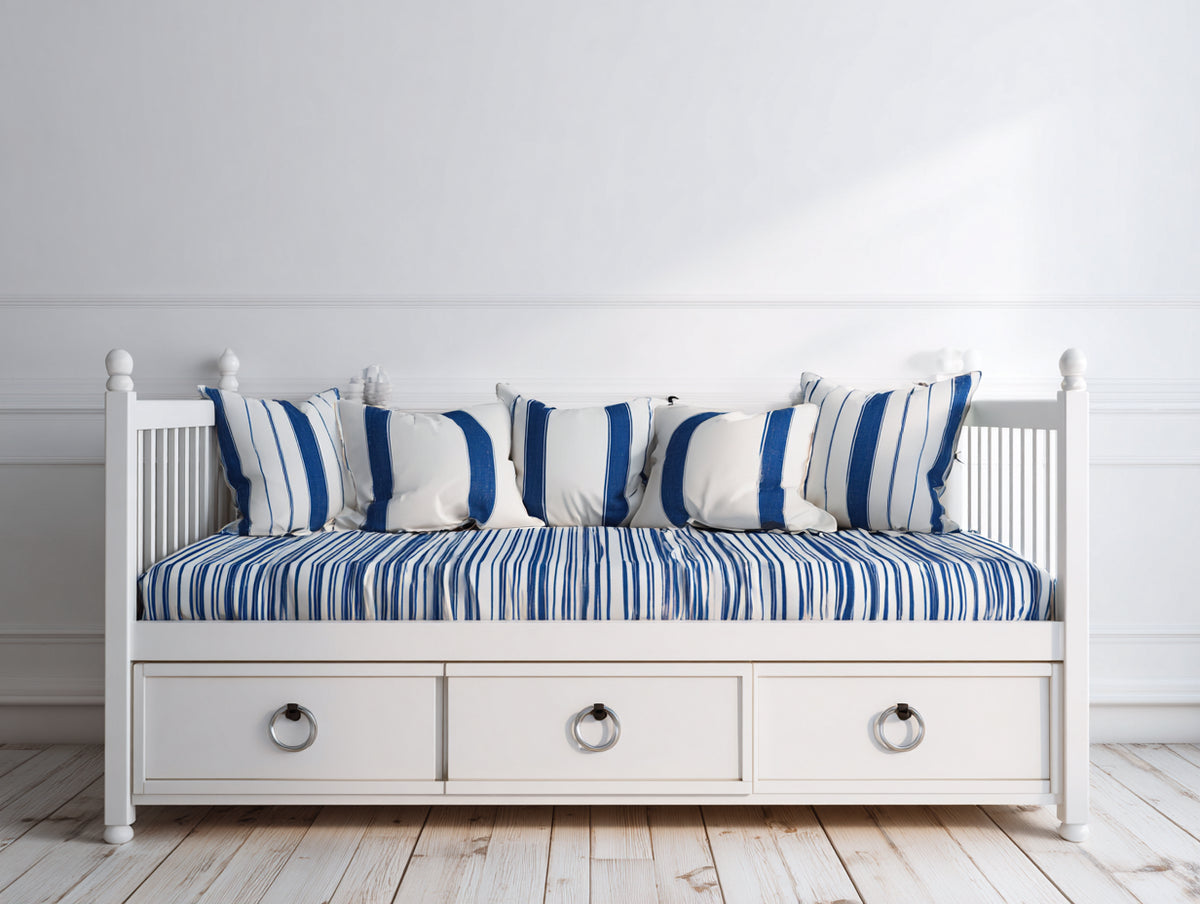 Schlafsofa 200x90x85 cm Weiß Blau Ausziehbares Sofa Bettfunktion mit 3 Schubladen Modernes Design