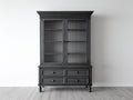 Bücherregal 120x40x200 cm Schwarz Vitrine mit Glastüren und Schubladen Aufbewahrungsschrank Klassisches Design