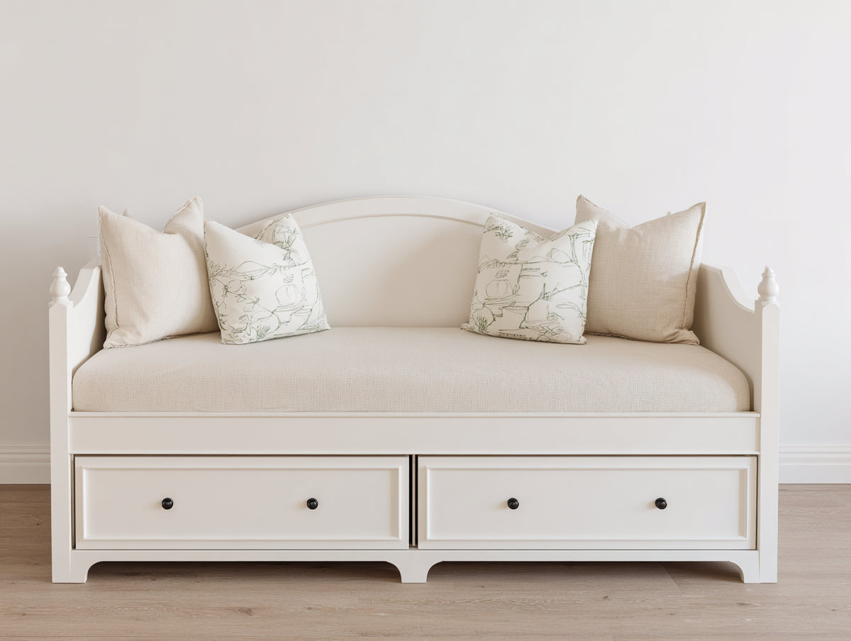 Schlafsofa 200x90x85 cm - Klassisches Tagesbett mit Stauraum - Weißes Schlafsofa mit zwei Schubladen und elegantem Design