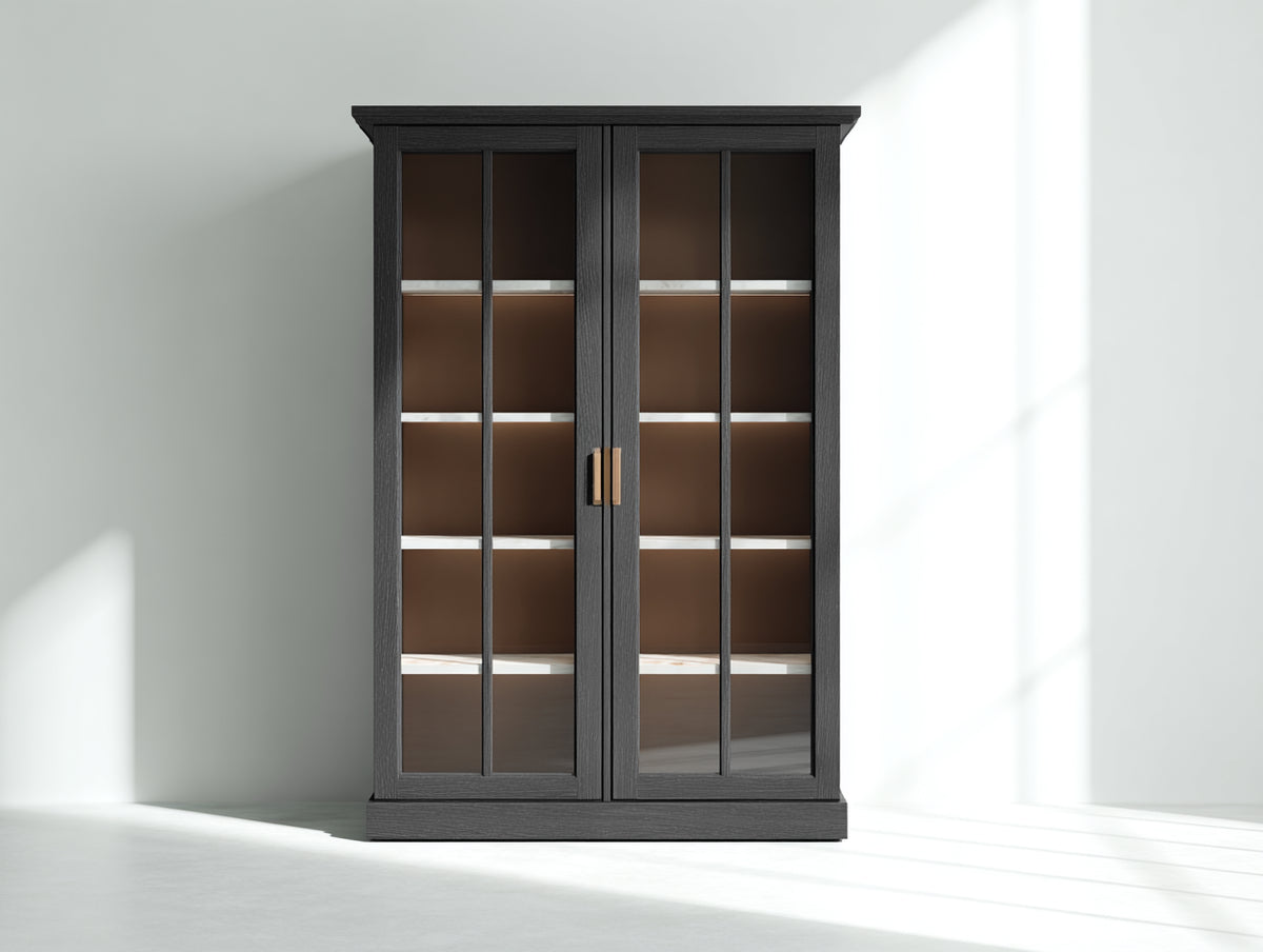Bücherregal 100x40x180 cm Schwarz Vitrine mit Glastüren Aufbewahrungsschrank Klassisches Design
